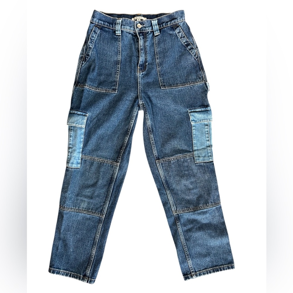 PacSun | Women’s Medium Blue Denim Patchwork Front Seam Cargo Jeans Size 28